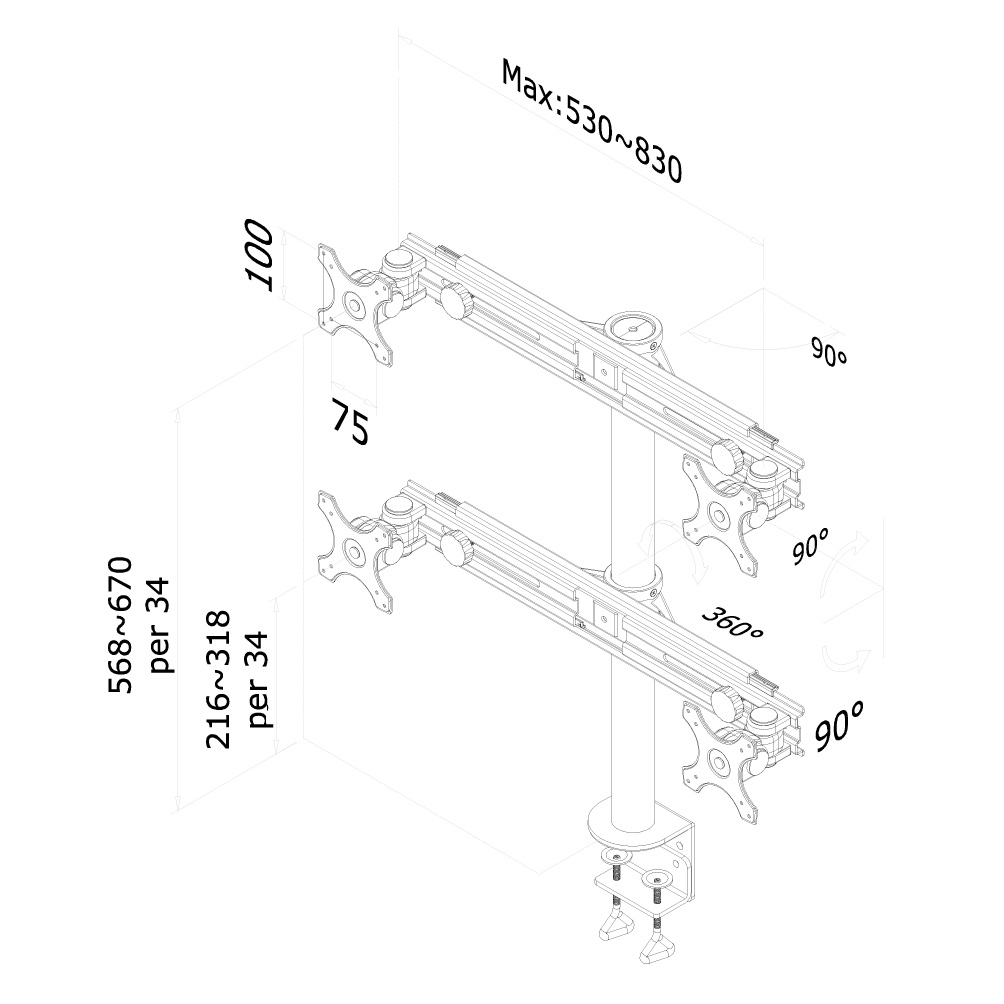 Monitorarm 4 schermen newstar FPMA-D700D4-3