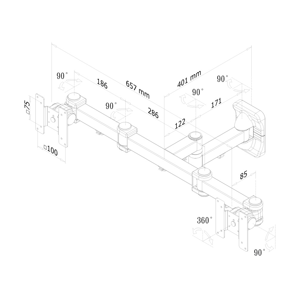Neomounts FPMA-W960D muurbeugel voor 2 schermen-3