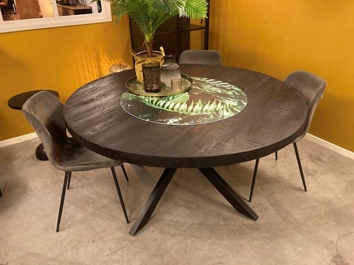 Ronde tafel mangohout met spinpoot Mila-2
