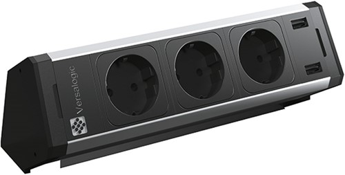 Stekkerdoos voor onder het bureau met 3x 220V en 2x netwerkkabels + voeding