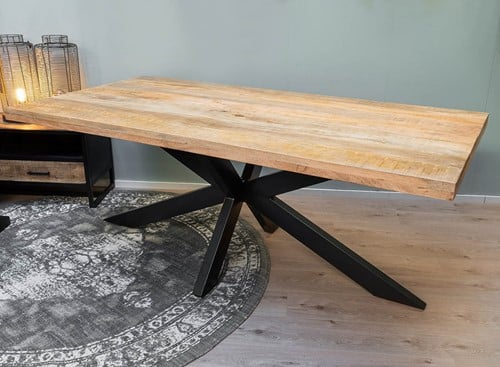 Mangohout tafel rechthoekig Mila met spinpoot of X poot-2