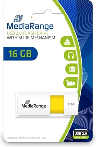 USB stick MediaRange Premium 16GB USB 2.0 geel/wit-2