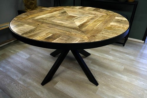 Visgraat tafel mangohout rond Versaille