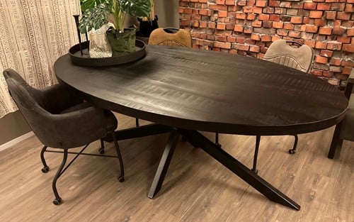 Mangohout tafel ovaal Mila met spinpoot-2